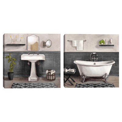 " Serene Bath I Black & White, Serene Bath II Black & White " by Bannarot 2 - Pieces