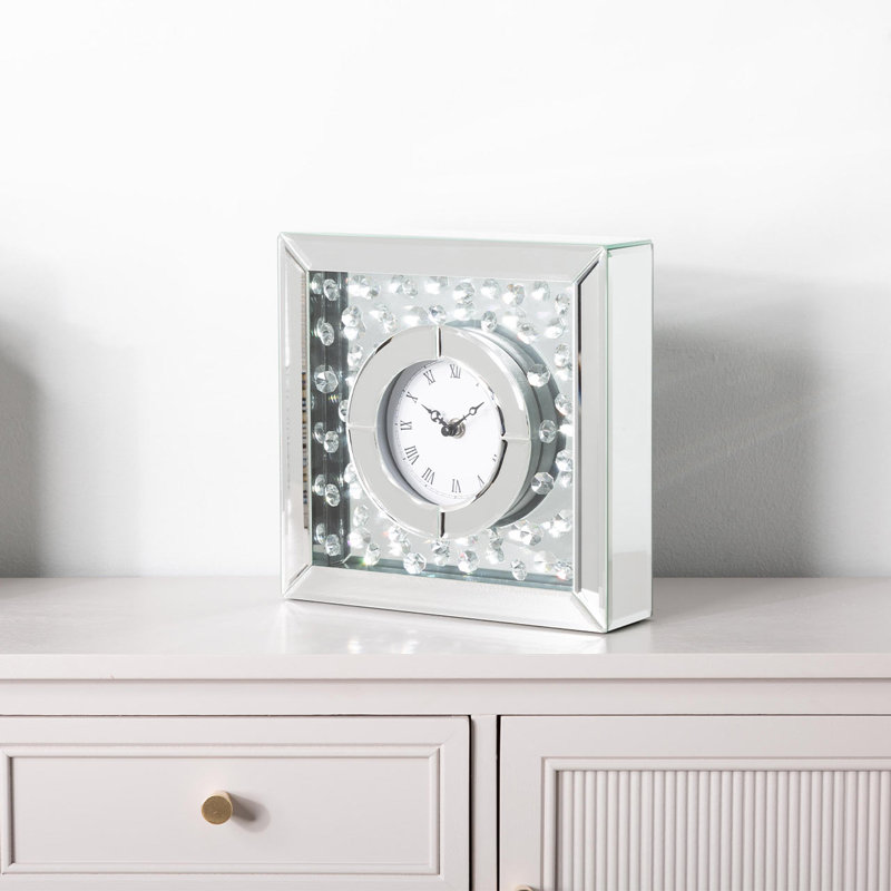 24.9cm Table Clock for Bedroom Furniture, Metal and Glass Small Table Clock