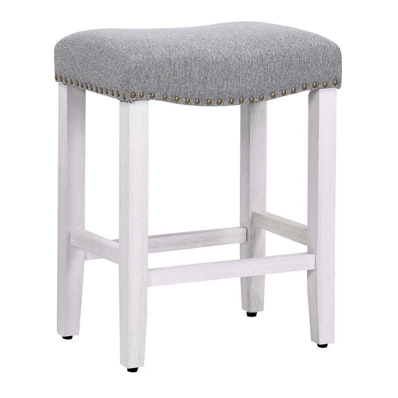 Tabouret de bar et de comptoir rembourré Jameson, Tabouret de comptoir (siège d’une hauteur de 24, Blanc / Gris
