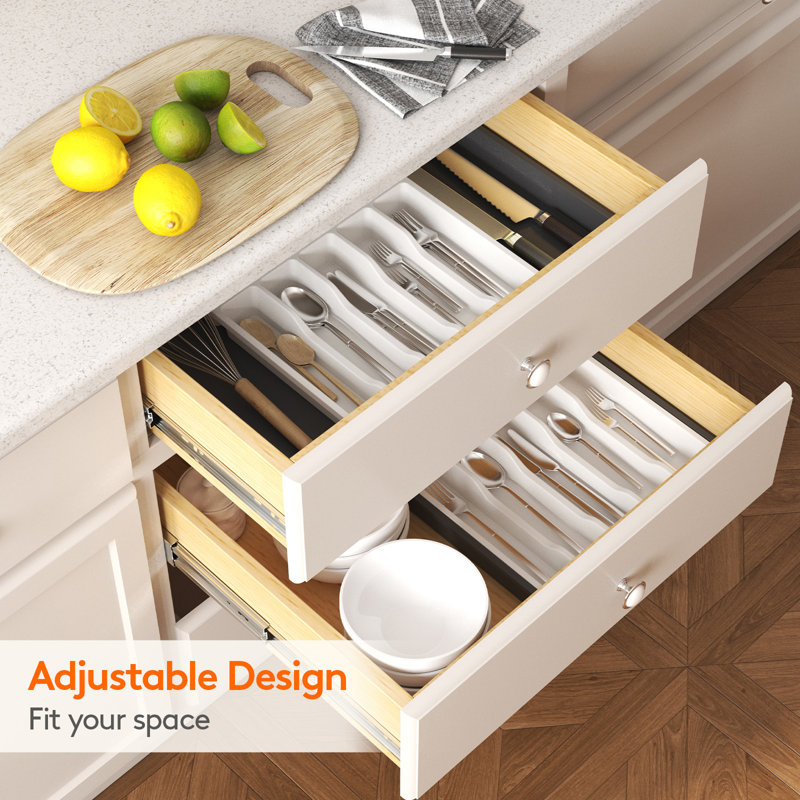 Cutlery Drawer Organiser Large, Extendable Cutlery Tray,8 Compartment, Kitchen Drawer Organiser Utensil Spoons Forks Knives