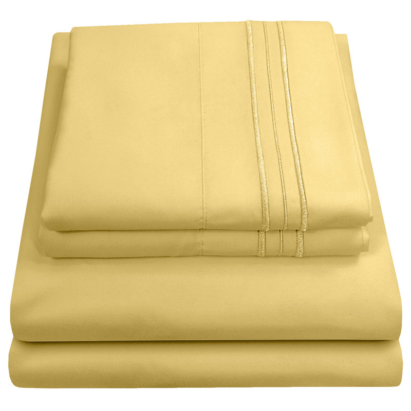 Luxurious Classic Soft Solid 1800 Series Microfiber Sheet Set, Various Colors and Sizes, Full, Yellow
