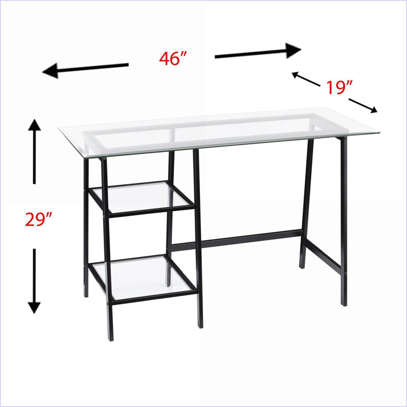 Bureaux, bureau d'écriture en verre trempé à structure en fer minimaliste moderne Tablettes, noir | Fer | Noir