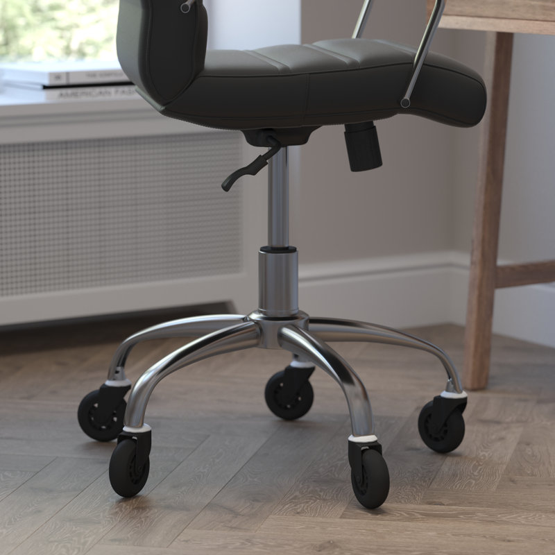 Mid-Back Executive Swivel Office Chair with Arms, and Transparent Roller Wheels, Black, Chrome