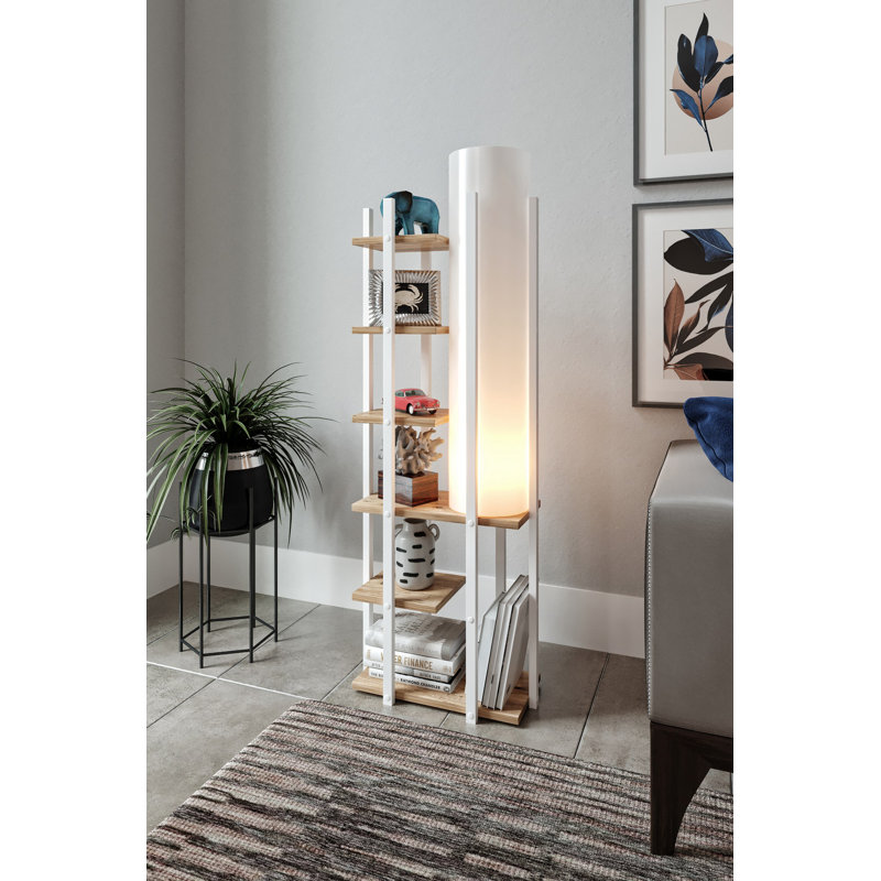 Elegant Floor Lamp with Particle Board Body, White & Natural Finish, 53.1 x 9.8 x 53.1 inches | CE Certified, E27 Socket (Max 40W), On/Off Switch on Cable, Stylish Lighting for Modern Living Spaces & Offices