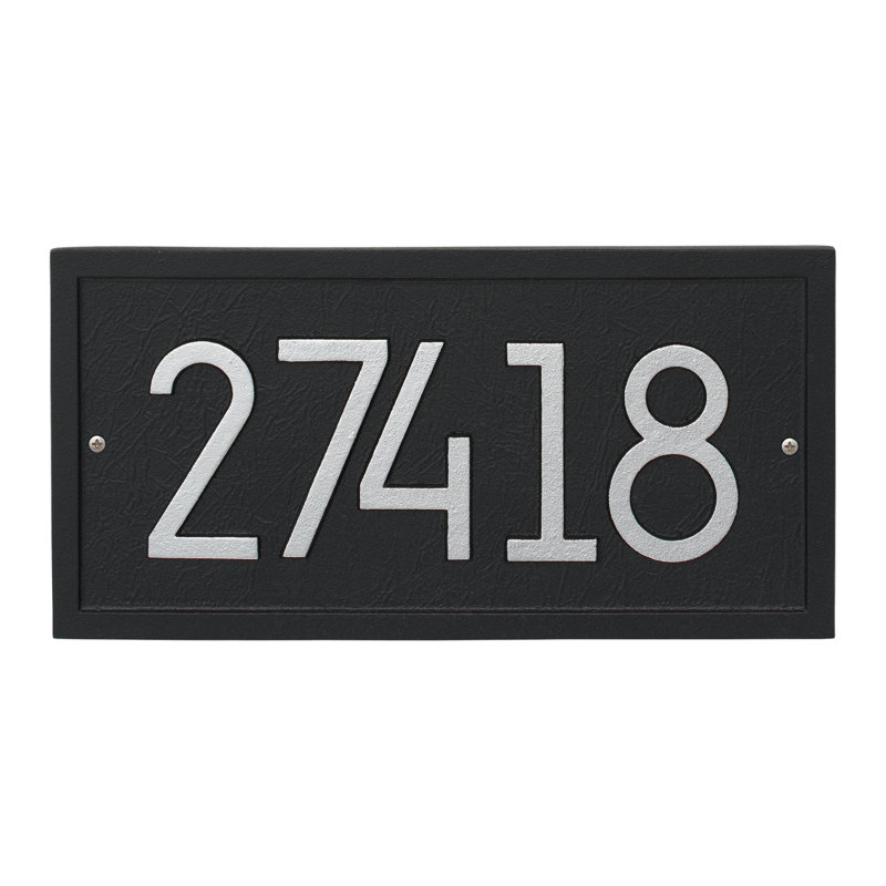 Rectangle Modern Personalized 1-Line Wall Address Plaque, Black/Silver, Yes