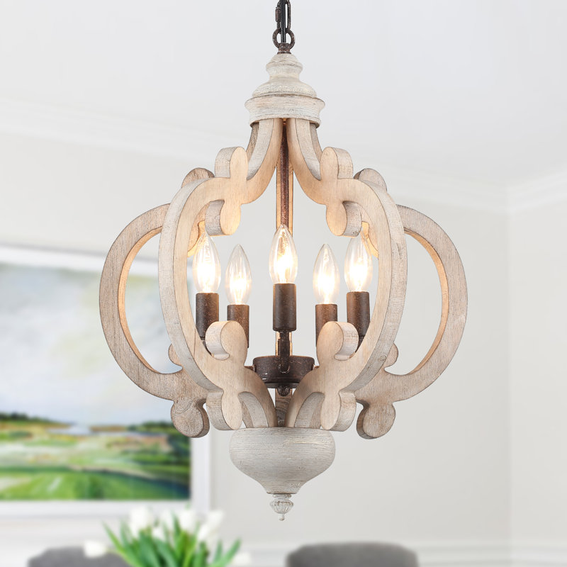 Sotion 5-Light Dimmable Farmhouse Geometric Chandelier Rustic Candle Style Pendant for Kitchen Island Cottage