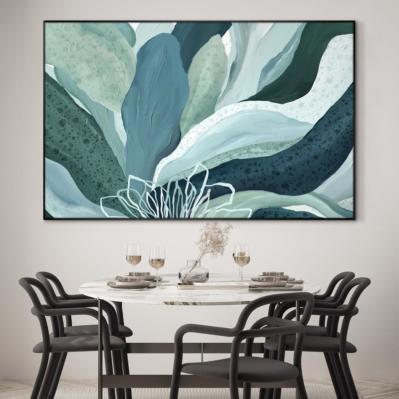 Grandes feuilles de fleurs botaniques vertes, illustrations d'art sur toile encadrées très grandes (assemblage de cadre requis)