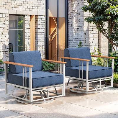 Timberloft 2-Person Outdoor Patio Conversation Set With Swivel Glider Chairs And 10" Thick Cushions