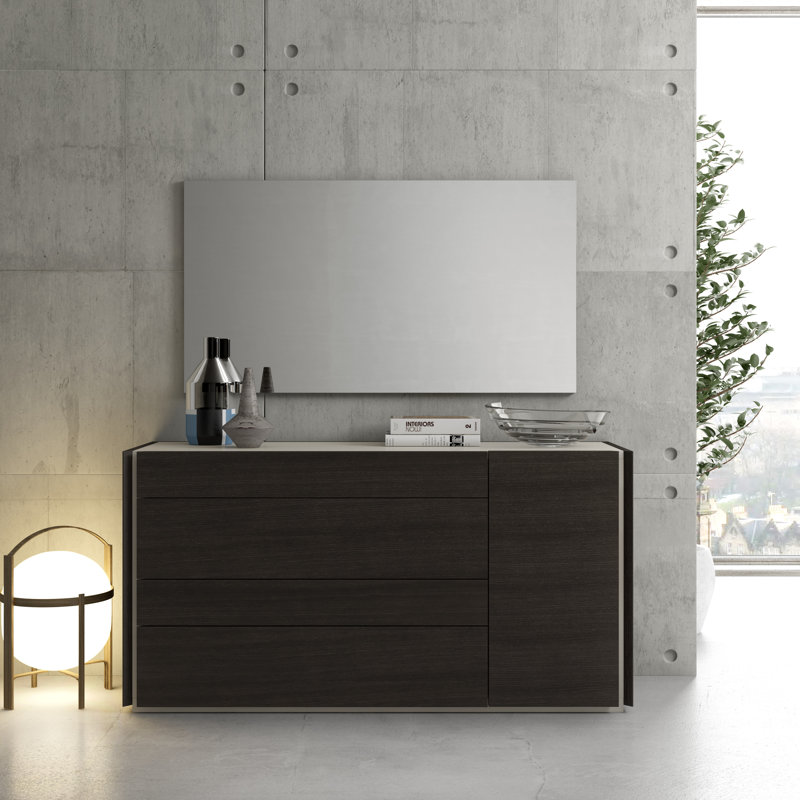 Miroir de commode sans cadre Cullerton, Gris clair / wengé