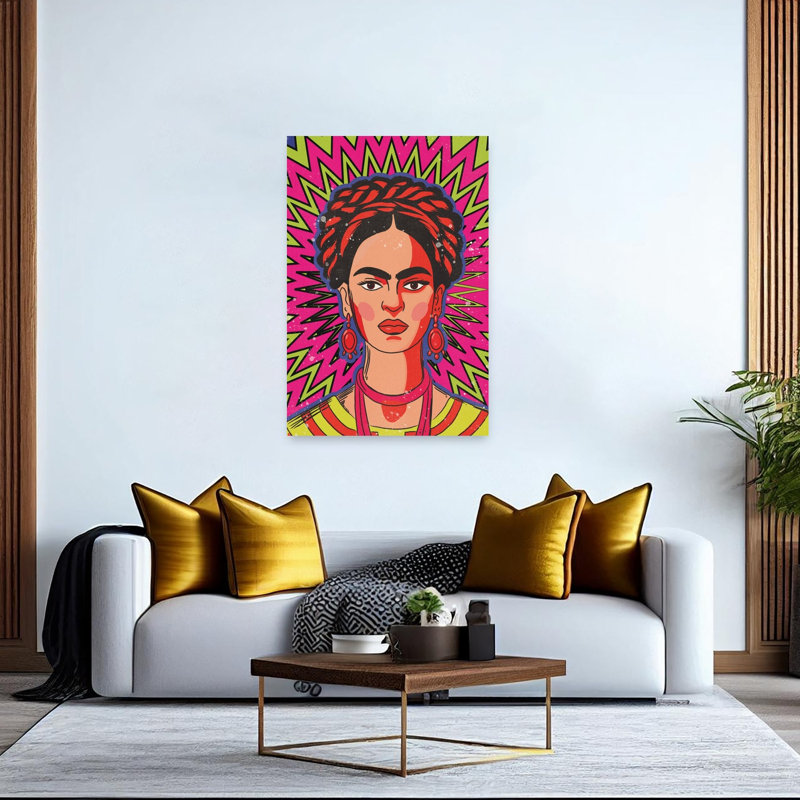 Vibrant Frida Kahlo Bold Colorful Modern Portrait City Wall Art Print 1 Piece Wrapped Canvas Wall Art, 152.4cm H x 101.6cm W
