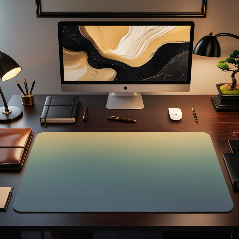Polyester Desk Pad, 31.5x15.5, Gold/Blue-Green