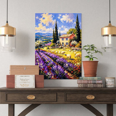 Canvas Wall Art Tuscan Lavender Field Sheep Farmhouse Wall Art Vintage Poster Print Home Decor