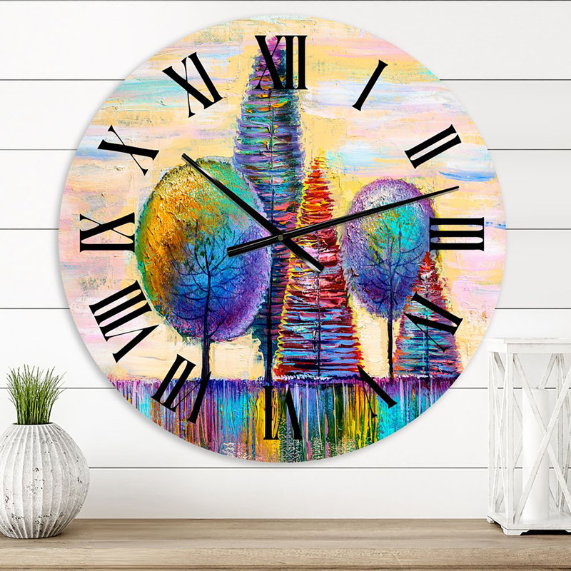 Arbre d'automne coloré forêt Treescape VII - horloge murale moderne, Petit