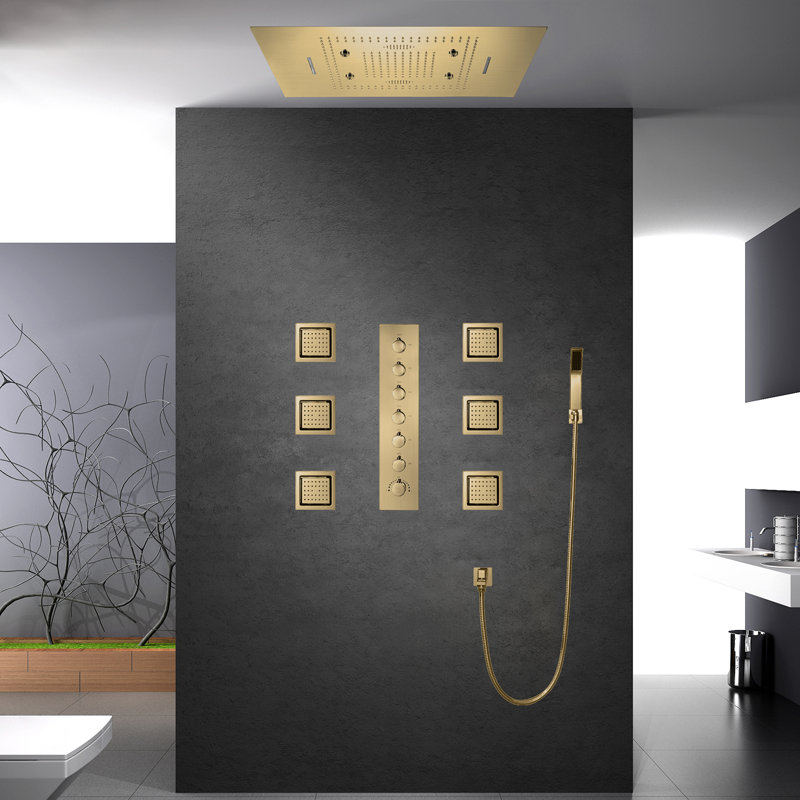 Thermostatic All-In-One Kit with Rough in-Valve, Brushed Gold
