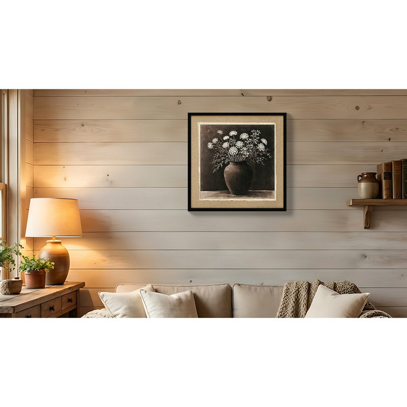 Toile texturée en 3D en blanc dans un vase en argile, tendue avec châssis, idéale pour le décor d'un hall d'entrée, élégant pot de fleurs en art mural 24 x 24, imprimé sur toile, installation facile