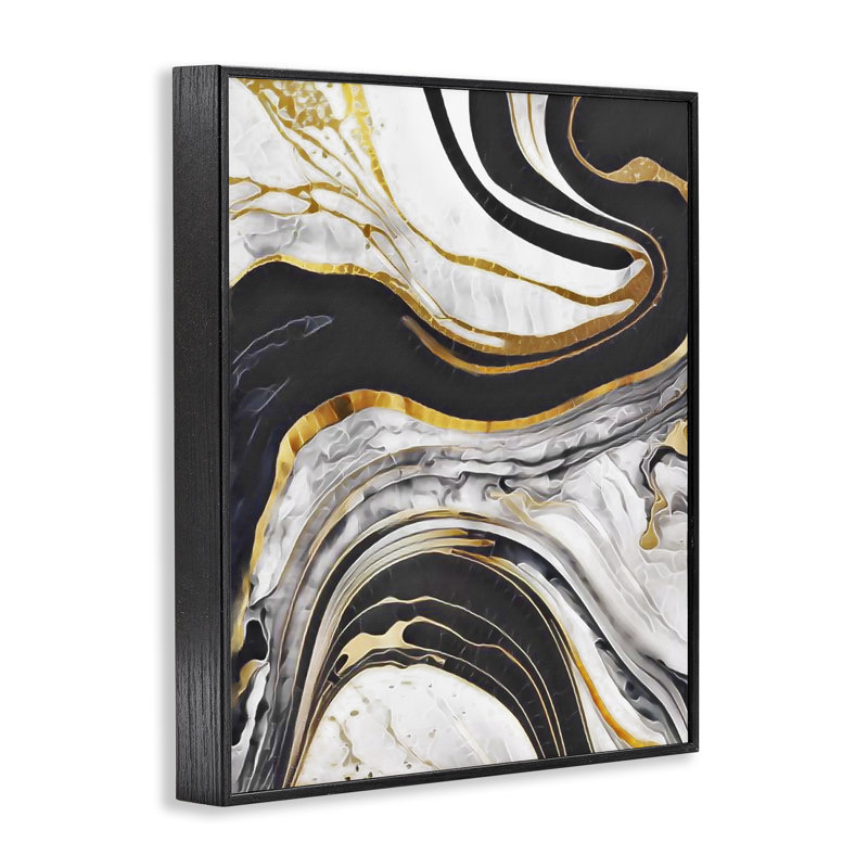 Giclée encadrée or marbré fluide par Jesse Keith bk-057, H 20 po x l 16 po, Giclée encadrée noir minuit