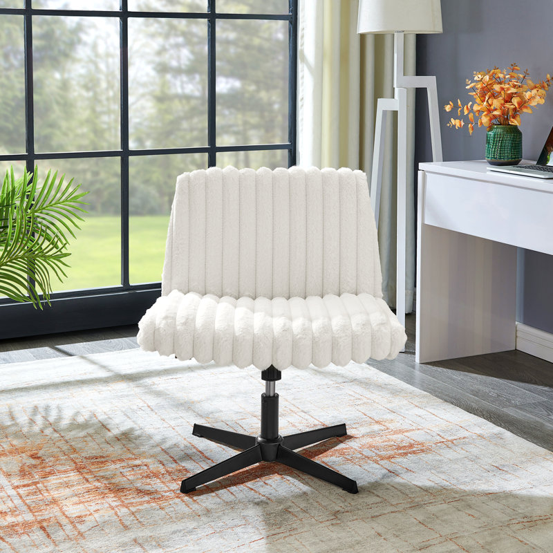 Cream White Adjustable Swivel Criss Cross Office Chair, Wide Seat, Vanity Chair, Cream White