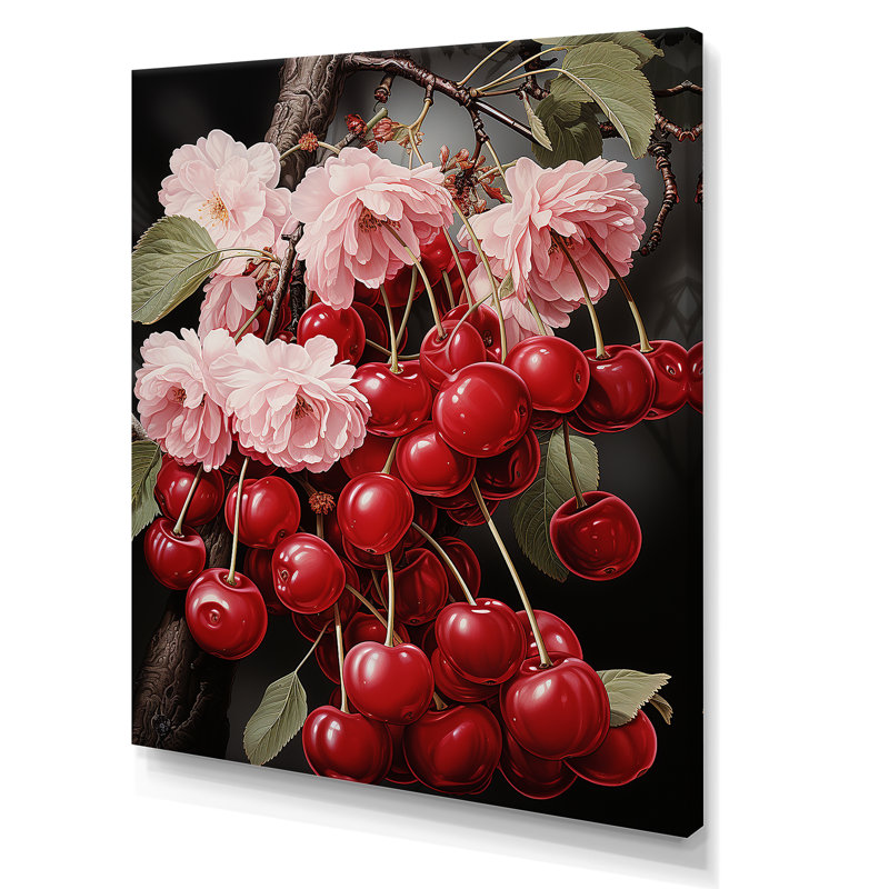 Red Cherry Fruit Beauty I - Art mural cerise, Toile tendue, H 32 po x l 24 po x P 1 po