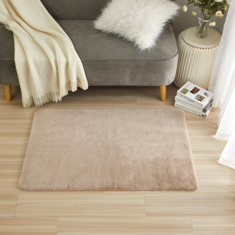 Emaline Faux Rabbit Fur Rug, Taupe