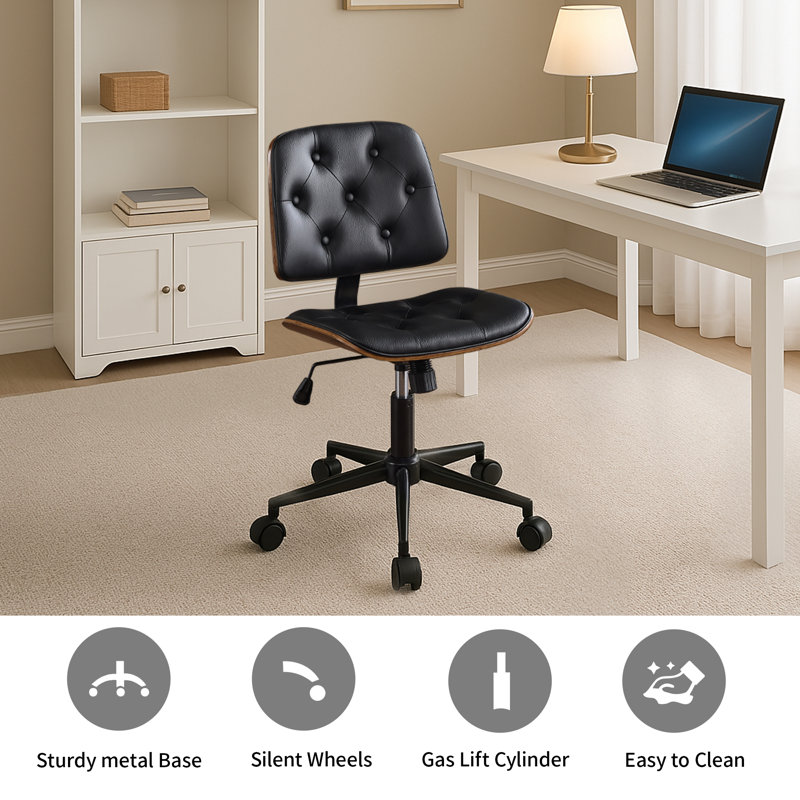 Chaise de bureau Mid-Century, Noir, noir, noir, noir