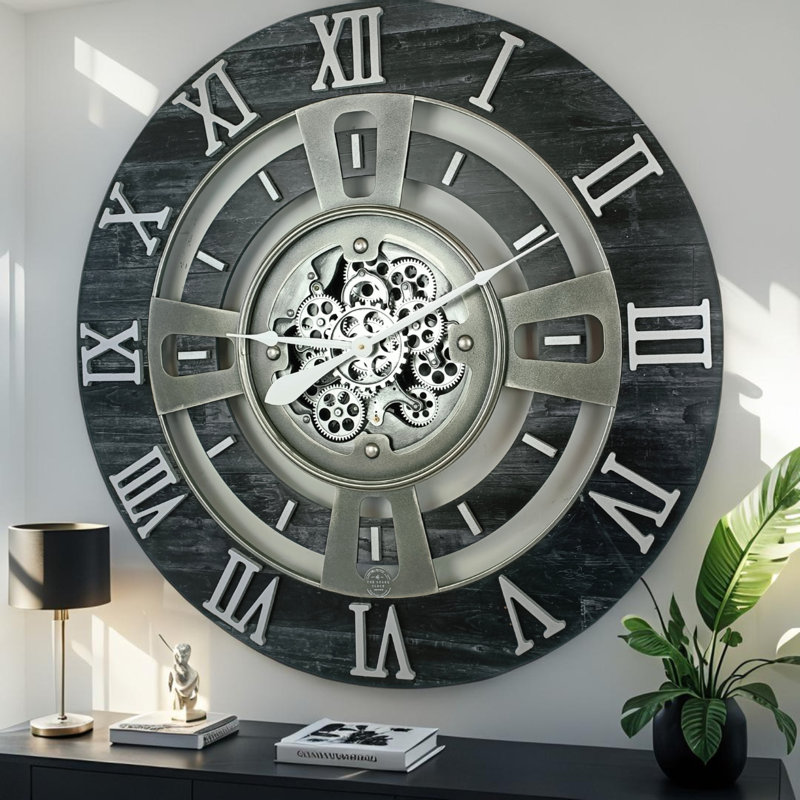 Solid Wood Wall Clock, Vintage Black, Large 61cm