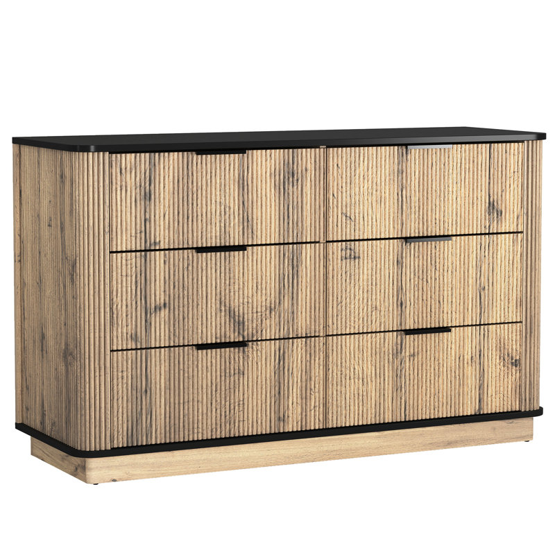 Rangement multifonctionnel à six tiroirs avec présentoir de table et poignées exquises, 47,2 x 15,7 x 29,6 po, coins arrondis en métal, armoire à assemblage facile dans un style moderne, coins pour, présentoir, à