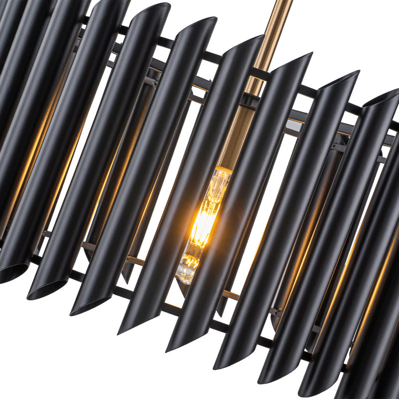 Luminaire suspendu industriel 19,7 "noir et doré pour îlot de cuisine, plafonnier 1 lumière à abat-jour tambour avec chaîne réglable 20" -98 ", conception en tube de métal noir mat, base E26, compatible avec plafond incliné