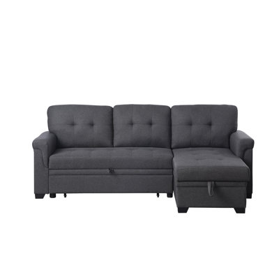 Lucca 84" Dark Gray Linen Reversible Sleeper Sectional Sofa With Storage Chaise