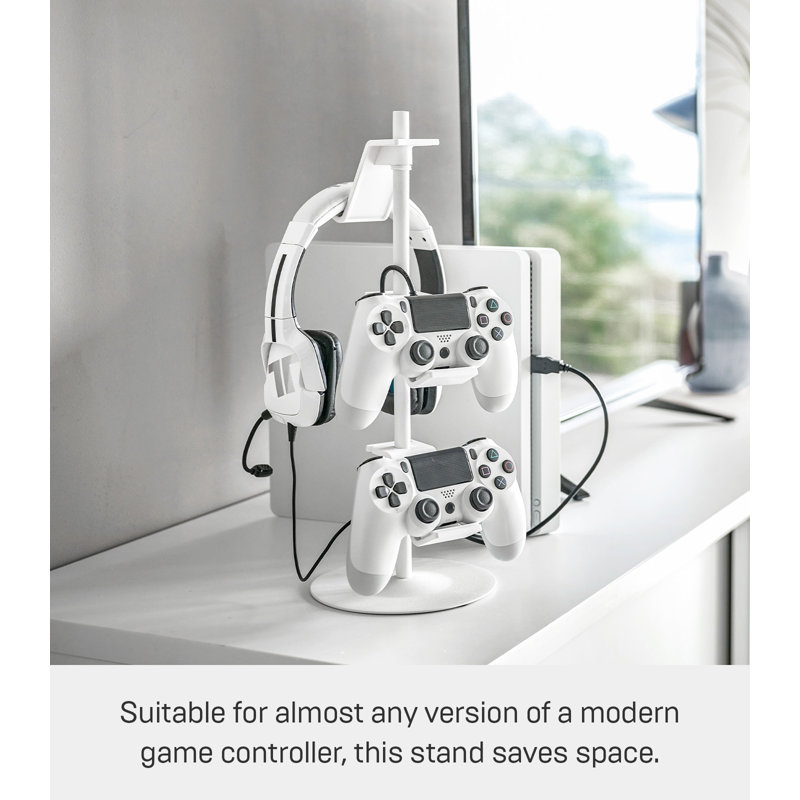 Yamazaki Home Universal Adjustable Game Controller Stand/Controller Holder, Steel, Adjustable Tiers, White