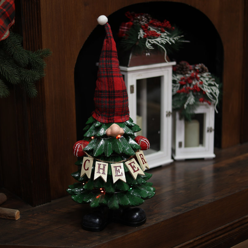 Dulcet 28"H Polyresin Christmas Tree Gnome Decoration With Color Changing Led Lights, Multicolor