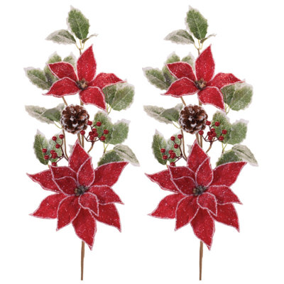 Poinsettia Floral and Holly Spray (Set of 2)