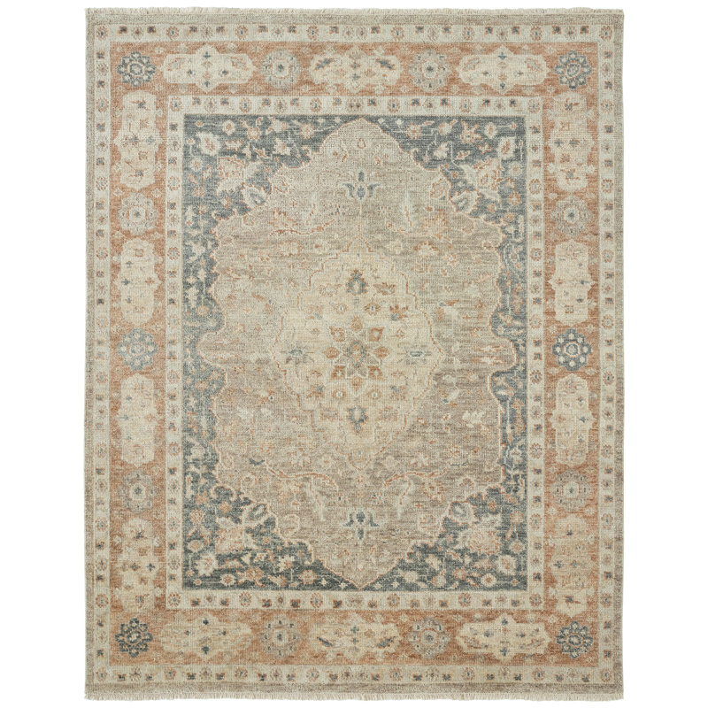 Hand Knotted Wool Oriental Area Rug in Beige/Grey, Rectangle 12' x 15'