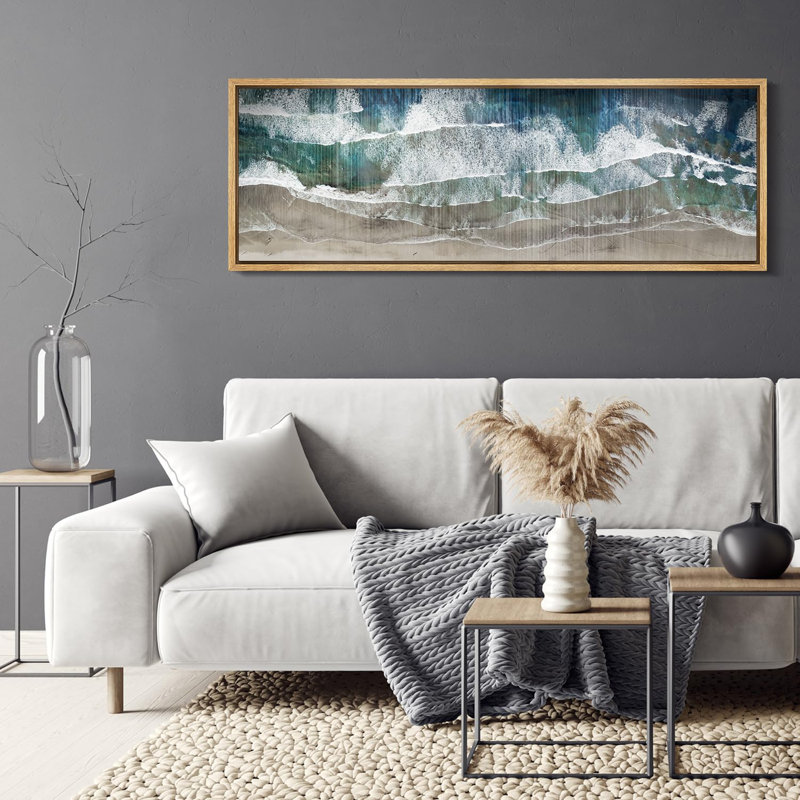 Bord de mer, bord de mer, vagues texturées abstraites et rivage, H 20 po x l 60 po, Naturel