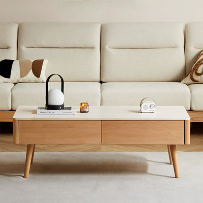 Simple solid wood granite slab coffee table