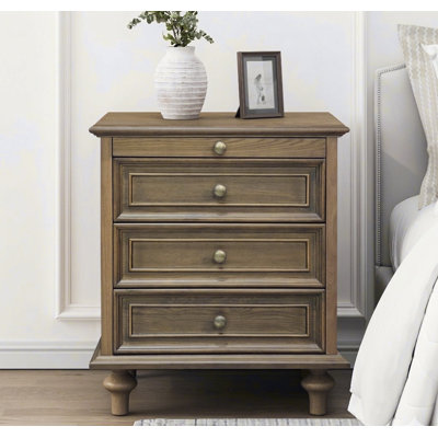 Farmhouse Nightstands With 4 Drawer,Wood Storage End Table With Hidden Pull-Out Shelf, Large Side Table With 4 Solid Wood Feet And Metal Handle,Easy Assembly