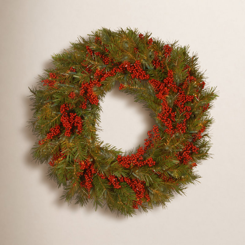 24in. Valley Pine Wreath with Battery Operated Warm White LED Lights