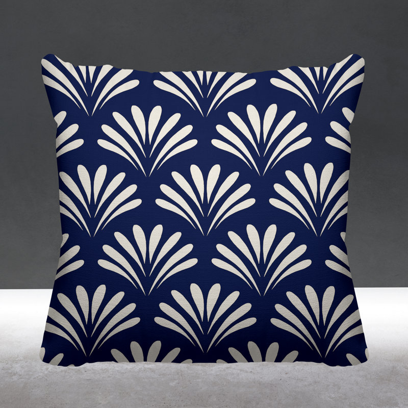 Coussin décoratif intérieur / extérieur Flower Burst, H 15 po x l 15 po, Bleu marine, Carré