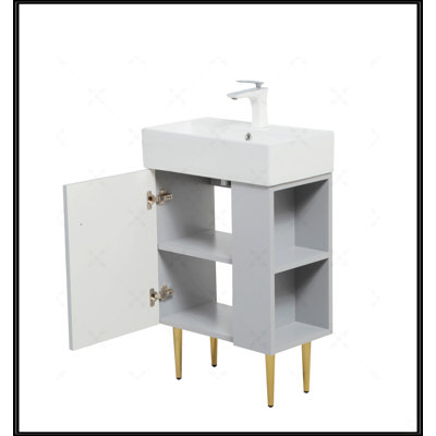 Compact Bathroom Vanity With Ceramic Sink, Soft-Close Door, And Open Shelving For Modern Storage Solutions