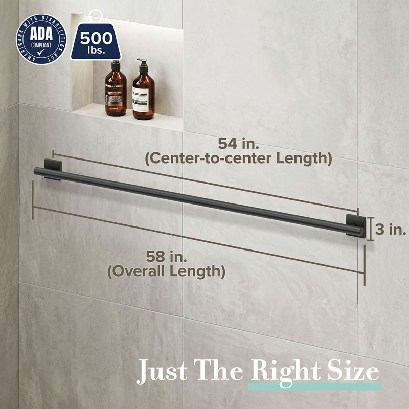 Elevate Wall Mount Stainless Steel Grab Bar, ADA Compliant Safety Bar, Satin Black, 54" W