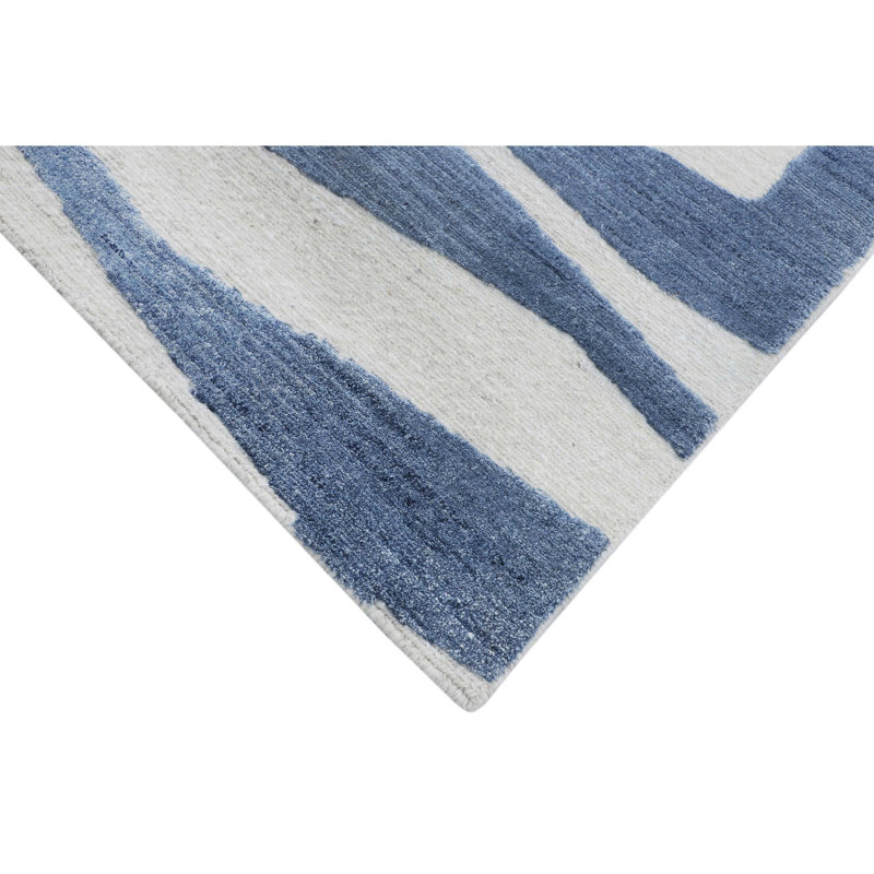 Geometric Area Rug in Ivory/Blue, Rectangle 8' x 10'