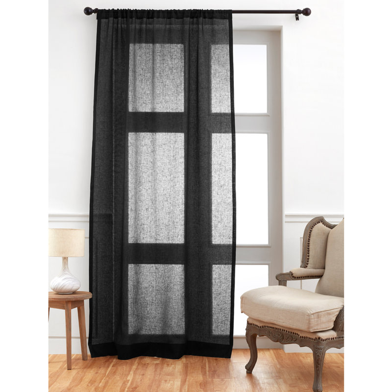 Sheer Curtain with Rod Pocket, Black, 52" W x 54" L