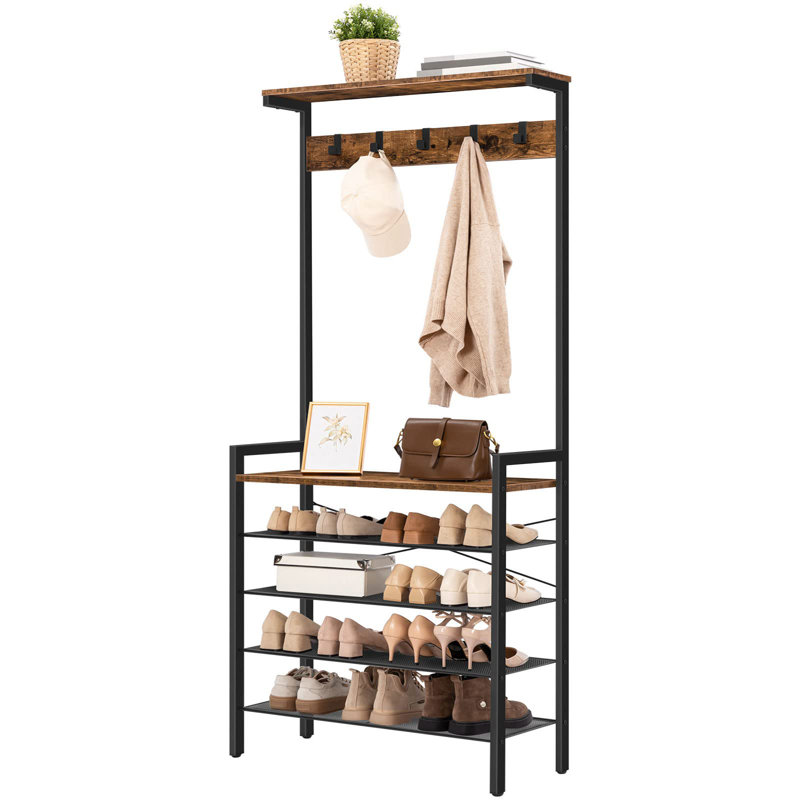 Alyissa Hall Tree 74cm Wide with Shoe Storage, Rustic Brown/Black