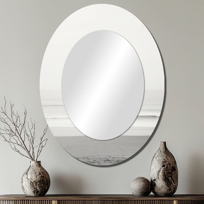 Miroir mural ovale gris et noir en noir et blanc, 40 po x 30 po