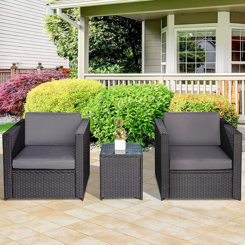 Alyce 2 Seater Rattan Conversation Set, Black