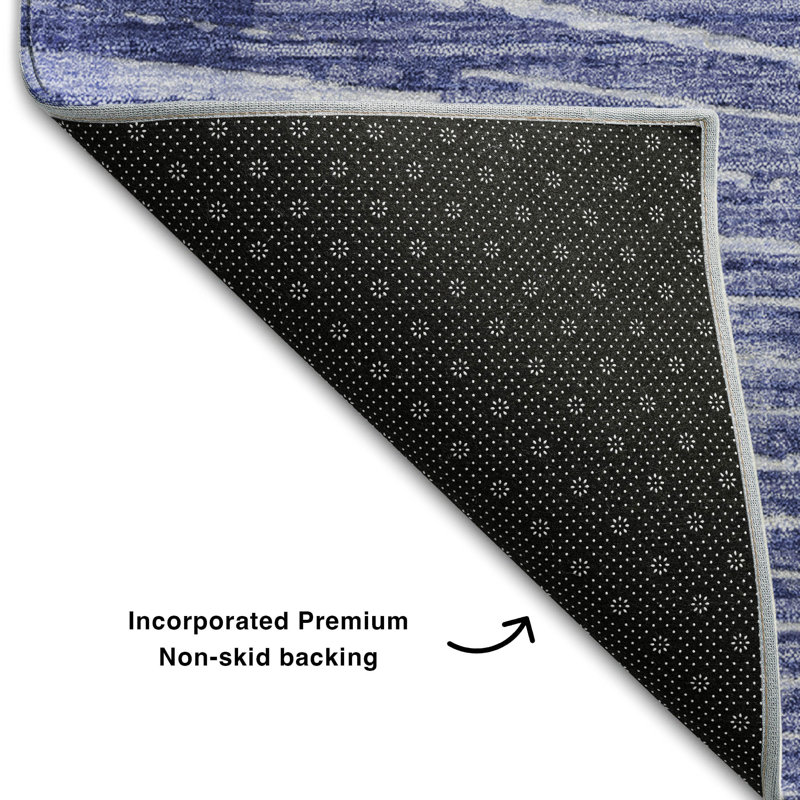 Navy Rectangular Starburst Washable Synthetic Rug 46" x 30"