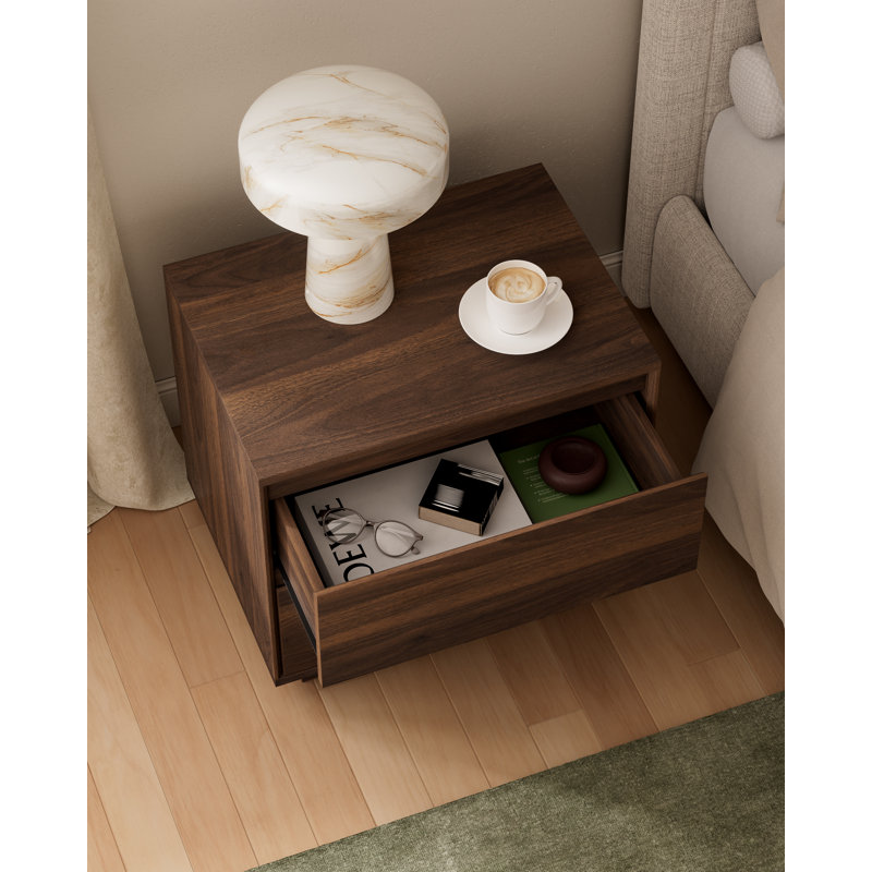 21.6" Wide Farmhouse 2-Drawer Nightstand – Wood Grain Finish, Compact Bedside Table, Brown, Set of 2