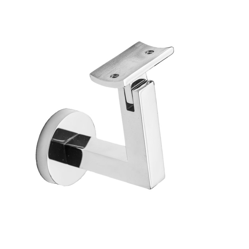 Support de main courante en verre avec rosette ronde et plaque plate, Acier inoxydable poli