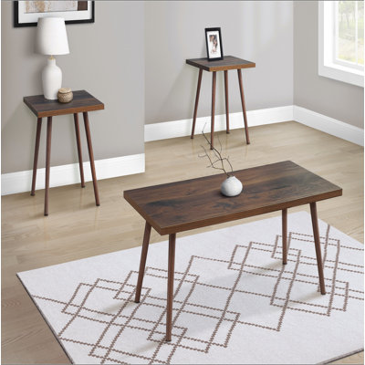 Ensemble de table, ensemble de 3 pièces, décor, café, bout, salon, noyer foncé, contemporain, moderne