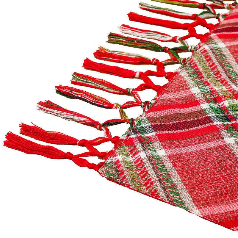 72-inch Red Plaid Cotton Table Runner with Tassels