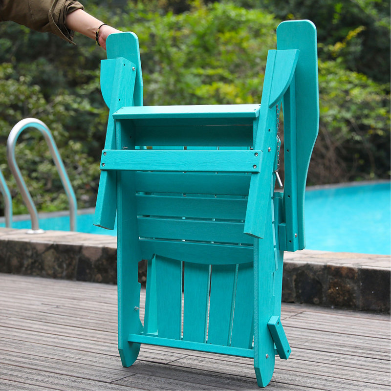 Adirondack Folding Chair With Dual Cup Holders - HDPE All-Weather Outdoor Chairs, Wood-Like Patio Chair For Backyard, Camping, Garden, Pool & Fire Pit